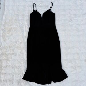 Bardot Black Plunge V-Neck Ruffle Hem Midi Dress Womens US 6 Small 52570DB